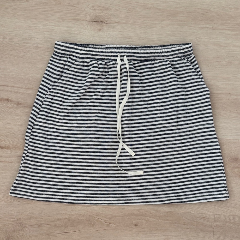 Max Studio Navy and White Striped A-Line Skirt